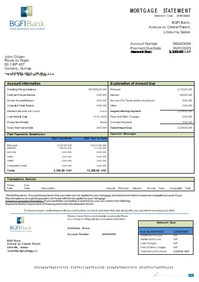 Download Equatorial Guinea BGFI Bank mortgage statement scr Photoshop template